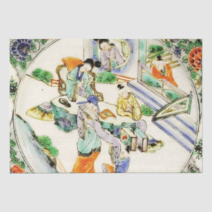 Antique Chinese White Chinoiserie Floral Decoupage Tissue Paper