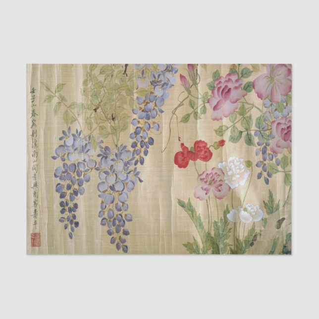 Antique Chinese Wisteria and Peony Tissue Paper (Front)