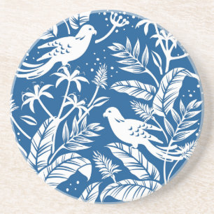 Antique Chinoiserie Bird Floral Blue & White Coaster