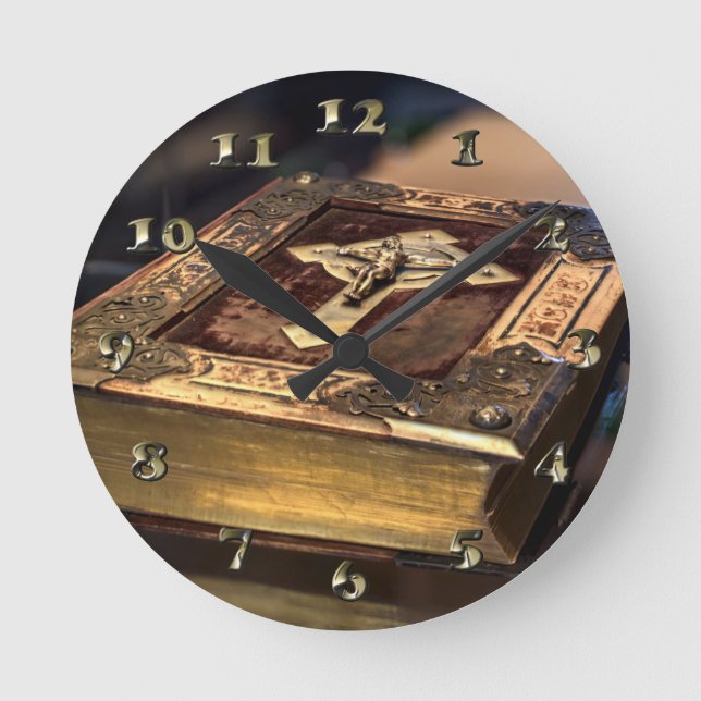 Antique Christian Bible Round Clock (Front)