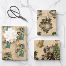 Antique Christmas Angels Bells Santa Parchment