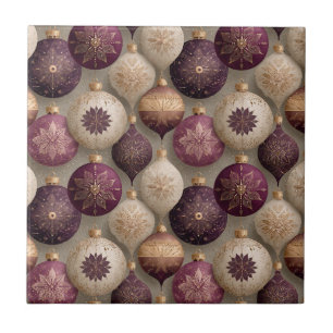 Antique Christmas Bauble Pattern Plum Gold Cream Tile