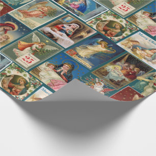 Antique Christmas Cards Baby Jesus Angels Nativity Wrapping Paper