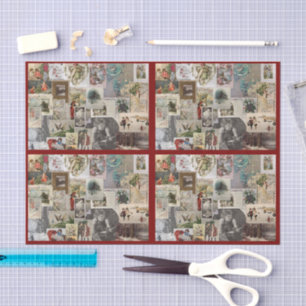 Antique Christmas Ephemera Collage Decoupage Tissue Paper
