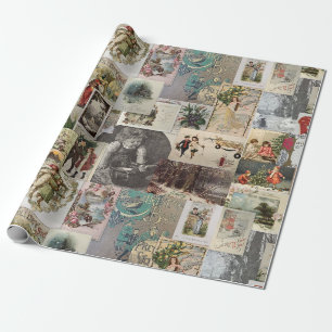 Antique Christmas Ephemera Collage Decoupage Wrapping Paper