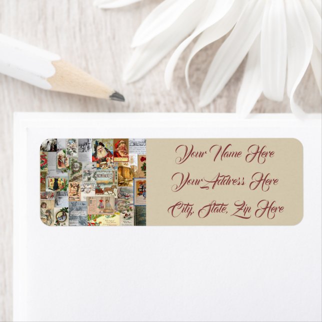Antique Christmas Ephemera Collage Return Address (Insitu)