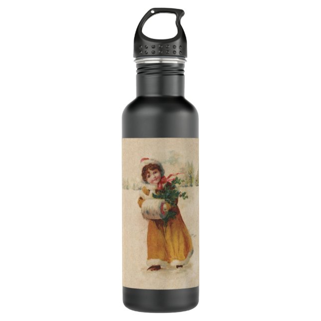 Antique Christmas Girl Winter Child 710 Ml Water Bottle (Front)