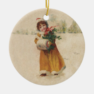Antique Christmas Girl Winter Child Ceramic Tree Decoration