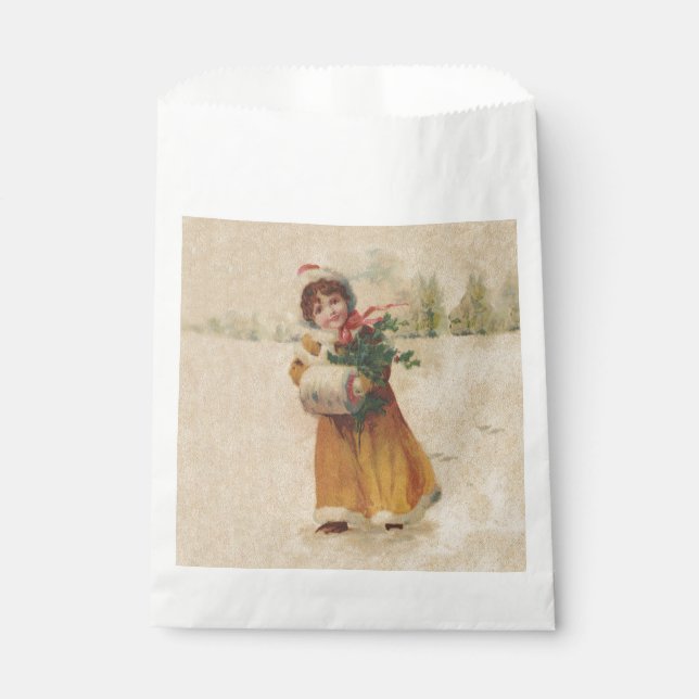 Antique Christmas Girl Winter Child Favour Bags (Front)
