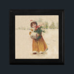 Antique Christmas Girl Winter Child Gift Box<br><div class="desc">Winter is cold! This is a sweet Christmas theme - a vintage artwork from the victorian era,  this Christmas girl painting shows a happy little child in the snow.</div>