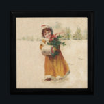 Antique Christmas Girl Winter Child Gift Box<br><div class="desc">Winter is cold! This is a sweet Christmas theme - a vintage artwork from the victorian era,  this Christmas girl painting shows a happy little child in the snow.</div>