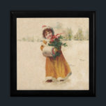 Antique Christmas Girl Winter Child Gift Box<br><div class="desc">Winter is cold! This is a sweet Christmas theme - a vintage artwork from the victorian era,  this Christmas girl painting shows a happy little child in the snow.</div>