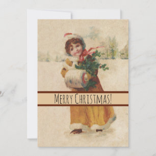 Antique Christmas Girl Winter Child Holiday Card
