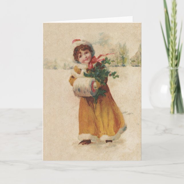 Antique Christmas Girl Winter Child Holiday Card (Front)