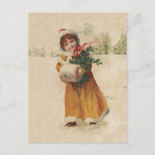 Antique Christmas Girl Winter Child Holiday Postcard