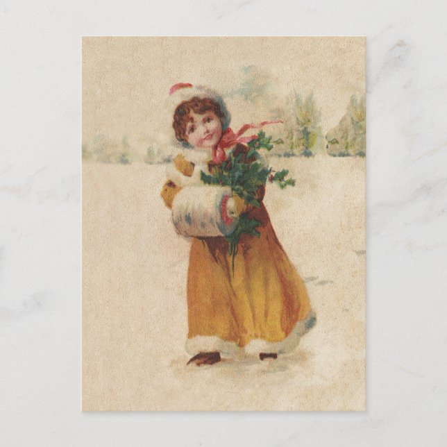 Antique Christmas Girl Winter Child Holiday Postcard (Front)