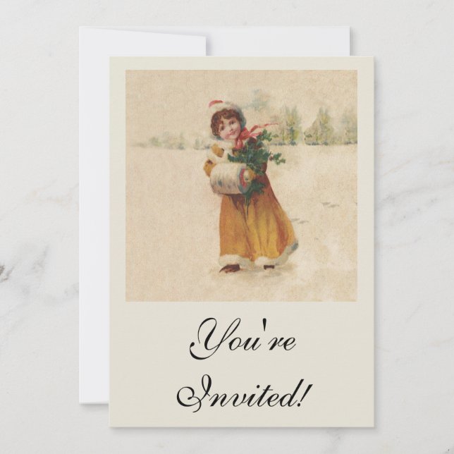 Antique Christmas Girl Winter Child Invitation (Front)