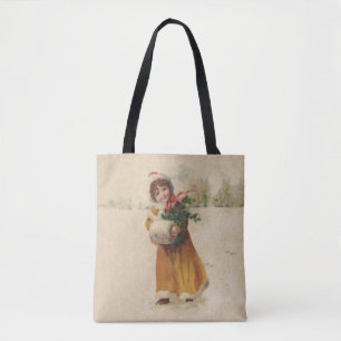 Antique Christmas Girl Winter Child Tote Bag