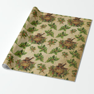 Antique Christmas Green Bird's Nest Wrapping Paper