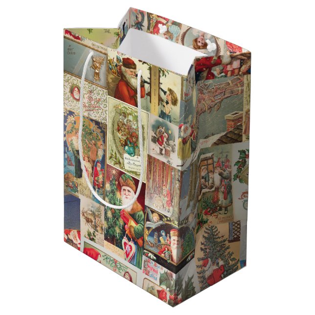 Antique Christmas Holiday Greeting Cards Pattern Medium Gift Bag (Back Angled)