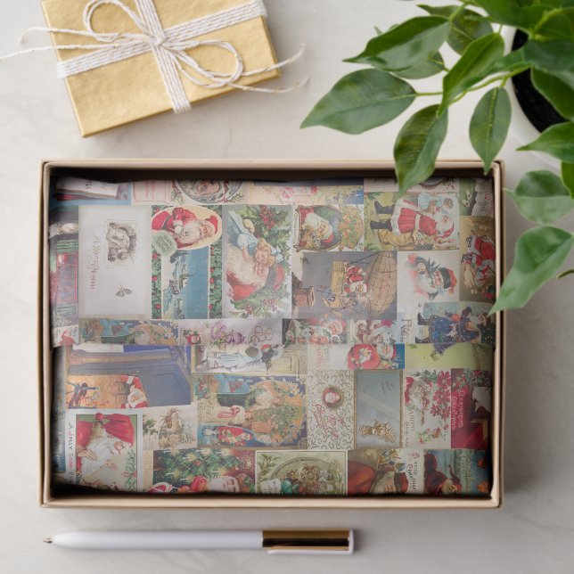 Antique Christmas Holiday Greeting Cards Pattern Tissue Paper (Gift)
