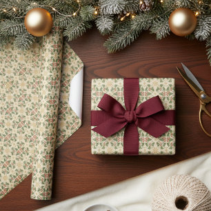 Antique Christmas Holly Vines Vintage Texture Wrapping Paper