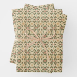 Antique Christmas Holly Vines Vintage Texture Wrapping Paper Sheet