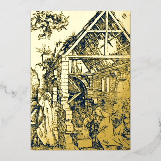 Antique Christmas Nativity by Albrecht Dürer Print Foil Holiday Card (Front)