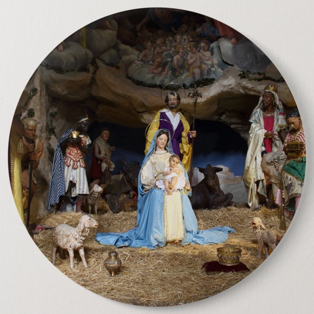 Antique Christmas Nativity Scene 6 Cm Round Badge (Front)