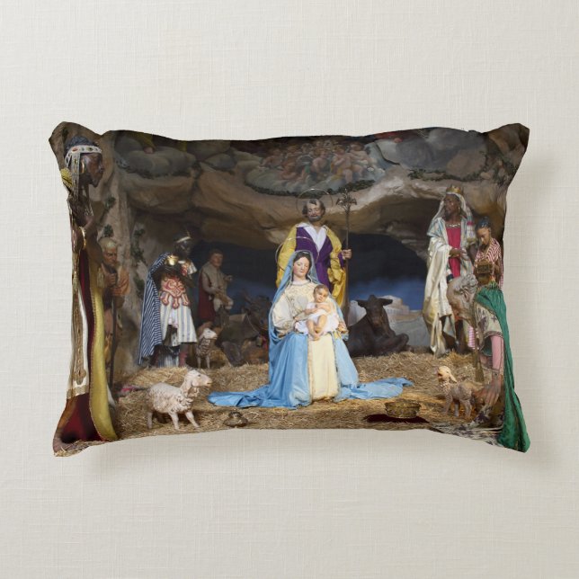 Antique Christmas Nativity Scene Decorative Cushion (Front)