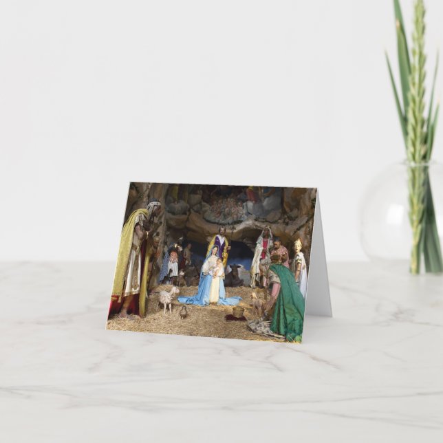 Antique Christmas Nativity Scene Holiday Card (Front)