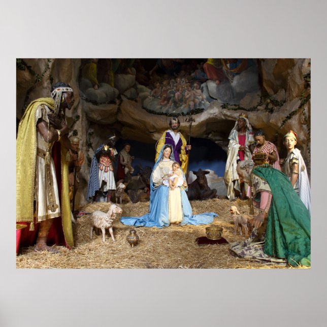 Antique Christmas Nativity Scene Poster (Front)