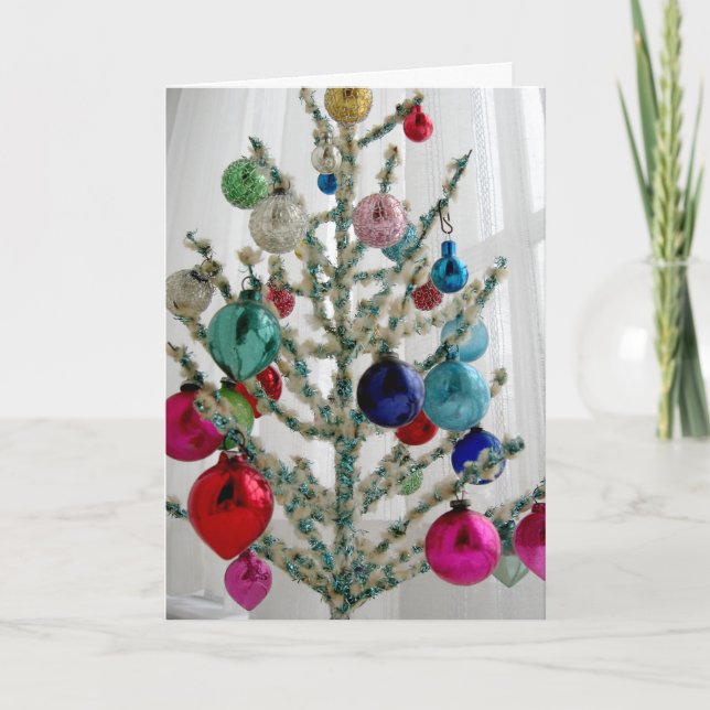 Antique Christmas Tree Greeting Card, Customisable Holiday Card (Front)