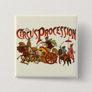 Antique Circus Parade Clowns Horses 15 Cm Square Badge