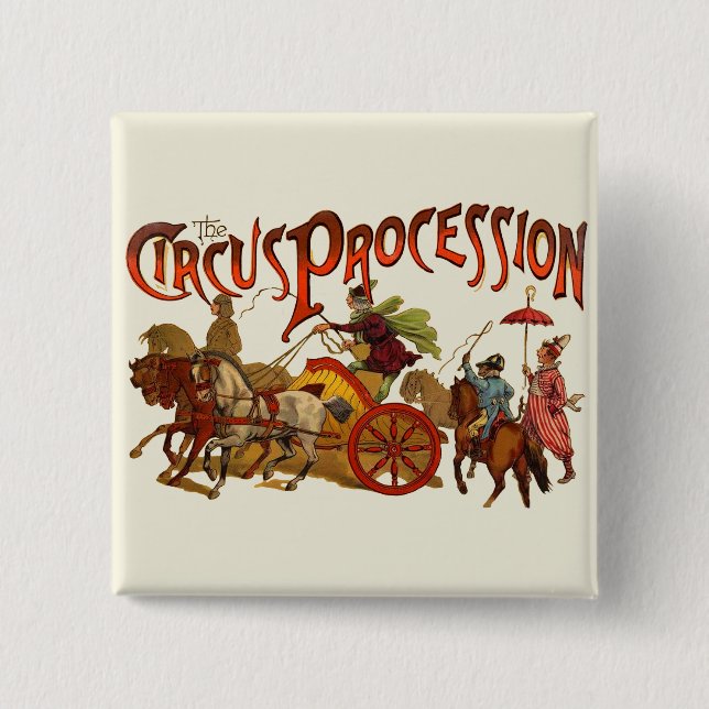 Antique Circus Parade Clowns Horses 15 Cm Square Badge (Front)