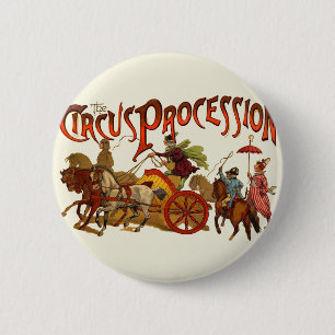 Antique Circus Parade Clowns Horses 6 Cm Round Badge