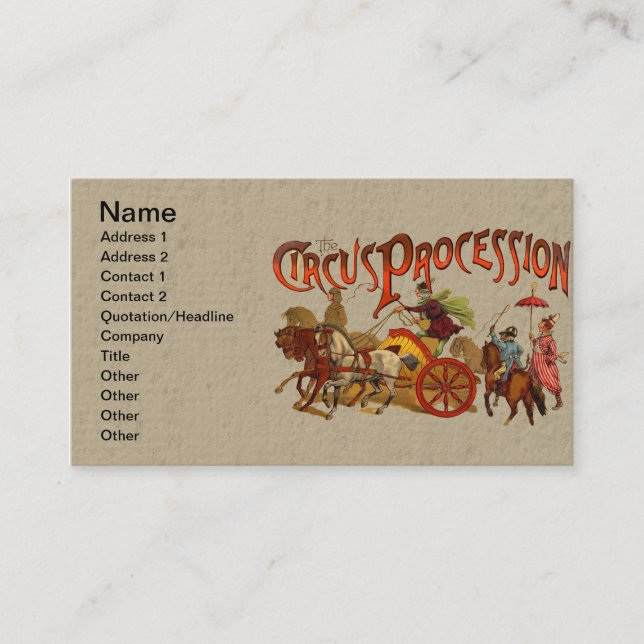 Antique Circus Parade Clowns Horses Business Card (Front)