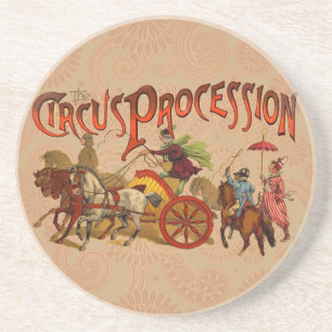 Antique Circus Parade Clowns Horses Coaster