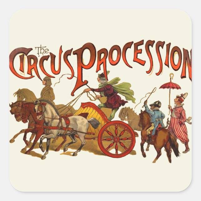 Antique Circus Parade Clowns Horses Square Sticker (Front)