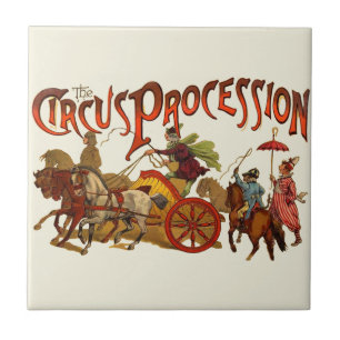 Antique Circus Parade Clowns Horses Tile