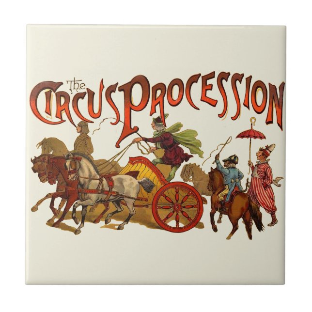 Antique Circus Parade Clowns Horses Tile (Front)