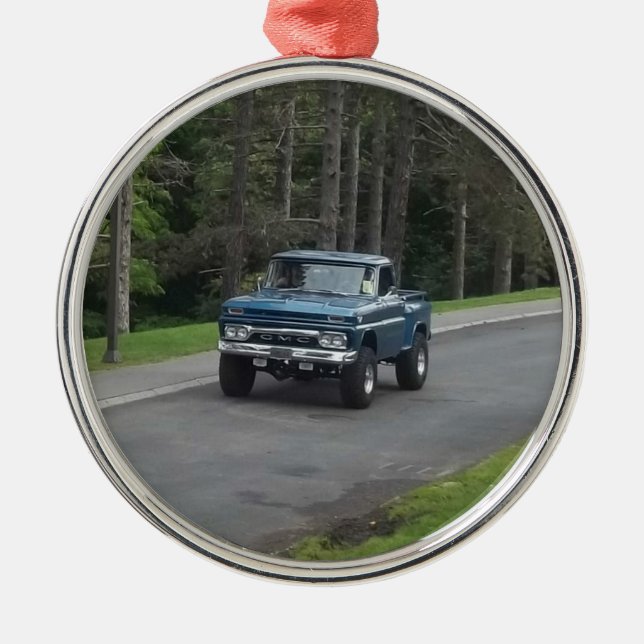 Antique classic Blue GMC Pickup Truck Metal Tree Decoration (Front)