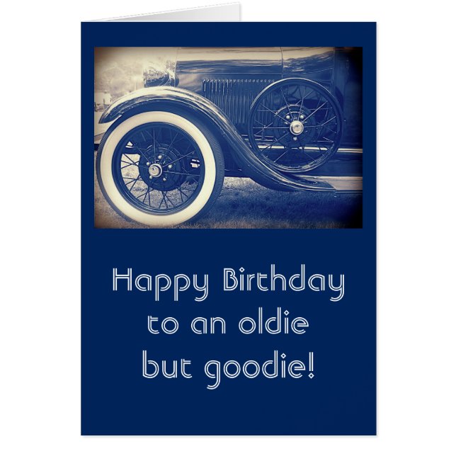 Antique Classic Cars Blue Custom Birthday Card (Front)