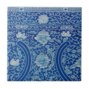 Antique Classic Chinese Floral Cobalt Blue Pattern Tile