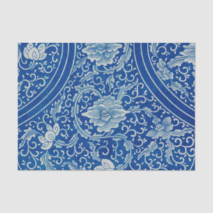 Antique Classic Chinese Floral Cobalt Blue Pattern Tissue Paper