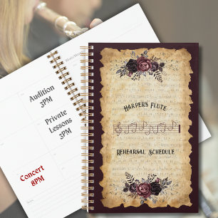 Antique Classical Flute Rehearsal Practice Log Planner
