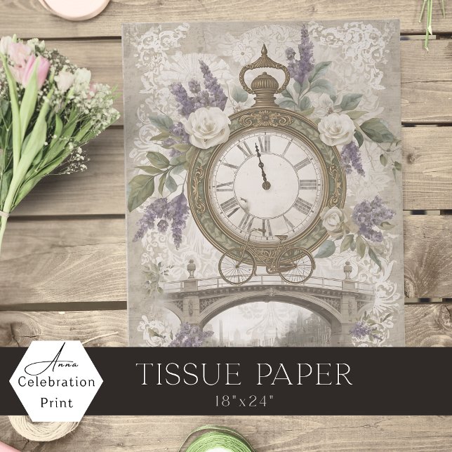 Antique Clock French Lavander & Vintage Lace Tissue Paper (Creator Uploaded)