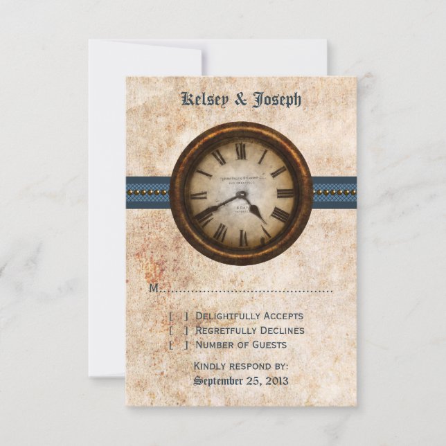 Antique Clock Response Card, Blue (Front)