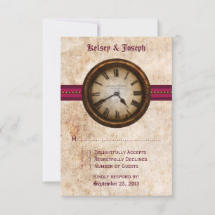 Antique Clock Response Card, Fuchsia