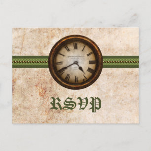 Antique Clock RSVP Postcard, Green Invitation Postcard